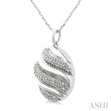 1/10 Ctw Bold Twisted Rib Round Cut Diamond Pirouette Bold Fashion Pendant With Chain in Sterling Silver