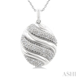 1/10 Ctw Bold Twisted Rib Round Cut Diamond Pirouette Bold Fashion Pendant With Chain in Sterling Silver