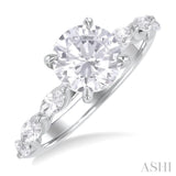 3/4 ctw Round Shape Marquise and Round Cut Diamond Semi Mount Engagement Ring in 14K White Gold