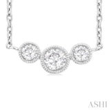 1/4 Ctw Past, Present & Future 3-Stone Bezel Set Round Cut Diamond Necklace in 14K White Gold