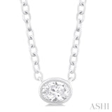 1/6 ctw Petite East-West Bezel Set Oval Cut Diamond Fashion Pendant With Chain in 10K White Gold