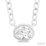 1/6 ctw Petite East-West Bezel Set Oval Cut Diamond Fashion Pendant With Chain in 10K White Gold