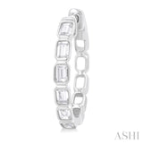 1 1/10 Ctw Bezel Set Emerald Cut Diamond Fashion Hoop Earring in 14K White Gold