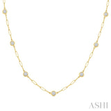1 Ctw Bezel Set Round Cut Diamond Paperclip Station Necklace in 14K Yellow Gold