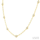 1 Ctw Bezel Set Round Cut Diamond Paperclip Station Necklace in 14K Yellow Gold