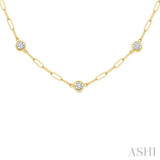 1 Ctw Bezel Set Round Cut Diamond Paperclip Station Necklace in 14K Yellow Gold