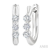1/3 Ctw 3-Stone Round Cut Diamond Fashion Hoop Earrings in 14K White Gold