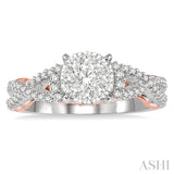 5/8 ctw Round Diamond Lovebright Crossover Shank Engagement Ring in 14K White and Rose Gold