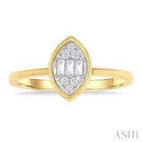 1/6 ctw Petite Bezel Set Marquise Shape Fusion Baguette and Round Cut Diamond Fashion Ring in 10K Yellow Gold