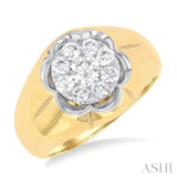 1.00 ctw Floral Center Lovebright Round Cut Diamond Men's Ring in 10K Yellow and White Gold