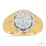 1.00 ctw Floral Center Lovebright Round Cut Diamond Men's Ring in 10K Yellow and White Gold