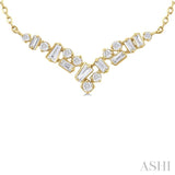 1/4 Ctw Chevron Scatter Baguette and Round Cut Diamond Fashion Necklace in 10K Yellow Gold