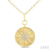 1/4 Ctw Round Cut Diamond Compass Symbol Circle Medallion Fashion Pendant With Paperclip Chain in 14K Yellow Gold