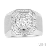 1 3/8 ctw Octagonal Shape Lovebright Round Cut Diamond Men's Ring in 10K White Gold