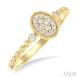 1/8 ctw Petite Bead Shank Oval Center Round Cut Diamond Fashion Ring in 10K Yellow Gold