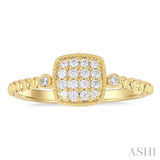 1/8 ctw Petite Bead Shank Cushion Shape Center Round Cut Diamond Fashion Ring in 10K Yellow Gold