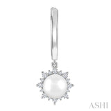 5.5 MM Round shape Cultured Pearls and 1/5 Ctw Round Cut Diamond Petite Fashion Huggies in 10K White Gold