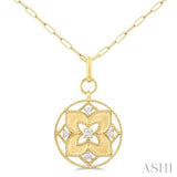 1/4 ctw Floral Medallion Circle Round Cut Diamond Fashion Pendant With Paperclip Chain in 14K Yellow Gold