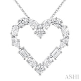 1.00 ctw Heart Shape Mixed Diamond Cut Fashion Pendant With Chain in 14K White Gold