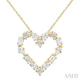 1.00 ctw Heart Shape Mixed Diamond Cut Fashion Pendant With Chain in 14K Yellow Gold