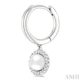 5.5 MM Round Shape Cultured Pearl and 1/8 Ctw Petite Round Cut Diamond Halo Fashion Huggies in 10K White Gold