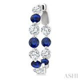 2.85 MM Round Cut Sapphire and 1 Ctw Round Cut Diamond Precious Inside-Out Alternating Hoop Earrings in 14K White Gold