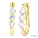 3/4 ctw 3-Stone Round Cut Diamond Fashion Hoop Earring in 14K Yellow Gold