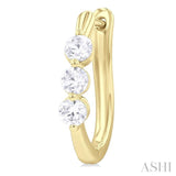 3/4 ctw 3-Stone Round Cut Diamond Fashion Hoop Earring in 14K Yellow Gold