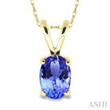 6x4MM Oval Cut Tanzanite Pendant in 14K Yellow Gold with Chain