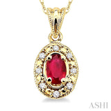 5x3 MM Oval Shape Ruby and 1/20 ctw Single Cut Diamond Pendant in 10K Yellow Gold with Chain