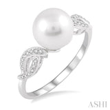 8x8 MM Round Cut Cultured Pearl and 1/20 ctw Round Cut Diamond Ring in 10K White Gold