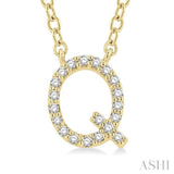 1/20 Ctw Initial 'Q' Round Cut Diamond Pendant With Chain in 14K Yellow Gold