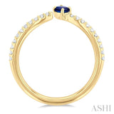 4X3 MM Oval Cut Sapphire and 1/10 ctw Petite Round Cut Diamond Precious Fashion Ring in 10K Yellow Gold