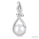 6 MM Round Shape Cultured Pearl and 1/6 ctw Swirl Top Round Cut Diamond Fashion Earring in 10K White Gold