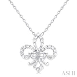 1/6 ctw Petite Fleur De Lis Round Cut Diamond Fashion Pendant With Chain in 10K White Gold