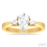 1/4 ctw Tri-Mount Centerpiece Pear and Round Cut Diamond Semi Mount Engagement Ring in 14K Yellow and White Gold
