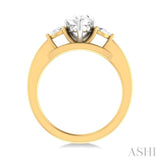 1/4 ctw Tri-Mount Centerpiece Pear and Round Cut Diamond Semi Mount Engagement Ring in 14K Yellow and White Gold