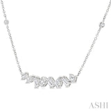 1 1/10 Ctw Mixed Diamond Cut Fashion Station Necklace in 14K White Gold
