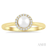 5 MM White Pearl and 1/20 Ctw Round Cut Diamond Halo Ring in 14K Yellow Gold