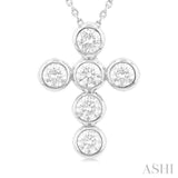 1 1/2 ctw Round Cut Diamond 6-Stone Bezel Set Cross Pendant With Chain in 14K White Gold