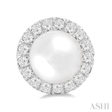 6 MM White Cultured Pearl and 1/4 Ctw Round Cut Diamond Halo Stud Earrings in 14K White Gold