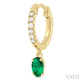 5x3 MM Oval Cut Emerald and 1/8 Ctw Petite Round Cut Diamond Precious Fashion Huggies in 10K Yellow Gold