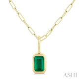 6x4 MM Bezel Set Emerald Cut Precious Fashion Pendant With Paperclip Chain in 14K Yellow Gold