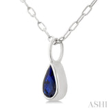 6x4 MM Bezel Set Pear Cut Sapphire Precious Fashion Pendant With Paperclip Chain in 14K White Gold
