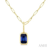 6x4 MM Bezel Set Emerald Cut Sapphire Precious Fashion Pendant With Paperclip Chain in 10K Yellow Gold