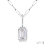 1/5 ctw Emerald Cut Bezel Set Diamond Fashion Pendant With Paperclip Chain in 10K White Gold