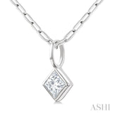 1/5 Ctw Princess Cut Bezel Set Diamond Fashion Pendant with Paperclip Chain in 10K White Gold