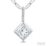 1/5 Ctw Princess Cut Bezel Set Diamond Fashion Pendant with Paperclip Chain in 10K White Gold