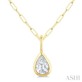 1/5 Ctw Pear Cut Bezel Set Diamond Fashion Pendant With Paperclip Chain in 10K Yellow Gold