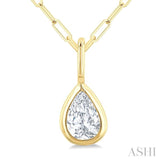 1/5 Ctw Pear Cut Bezel Set Diamond Fashion Pendant With Paperclip Chain in 10K Yellow Gold